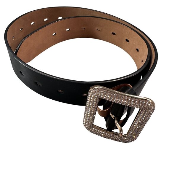 Statement Rhinestone Belt Square Buckle Women Black - Picture 2 of 12
